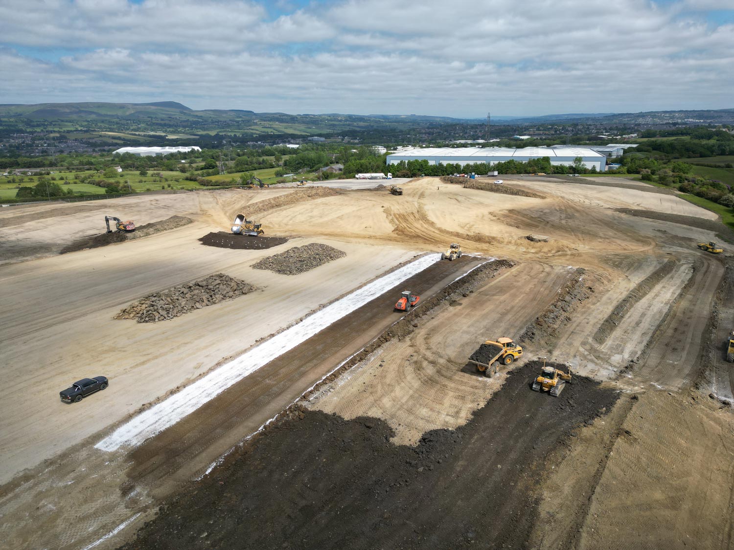 An aerial view of the construction site in Burnley.