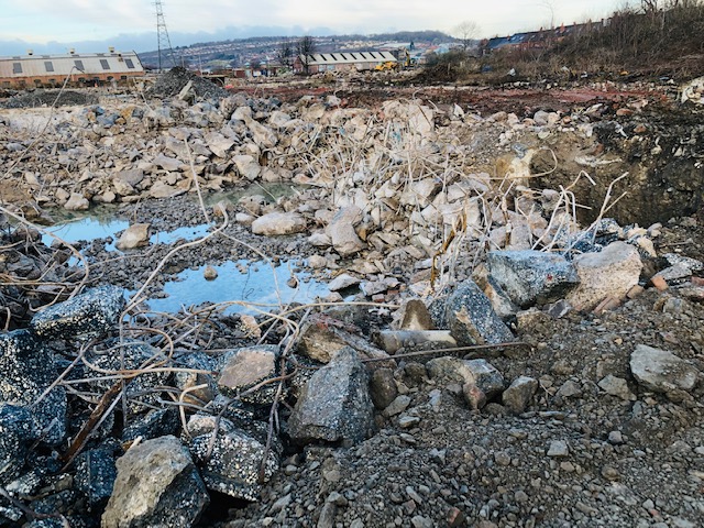 An aerial view of the construction site in Burnley.