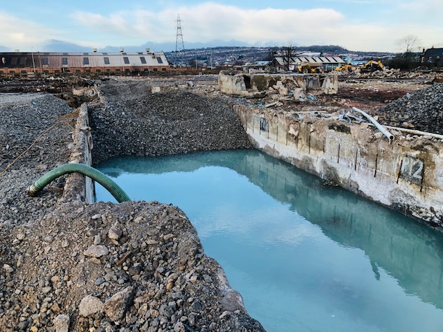 An aerial view of the construction site in Burnley.